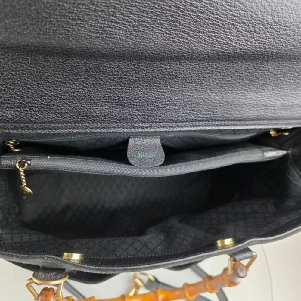 Gucci Black Suede Bamboo Handbag Circa 1980s/90s